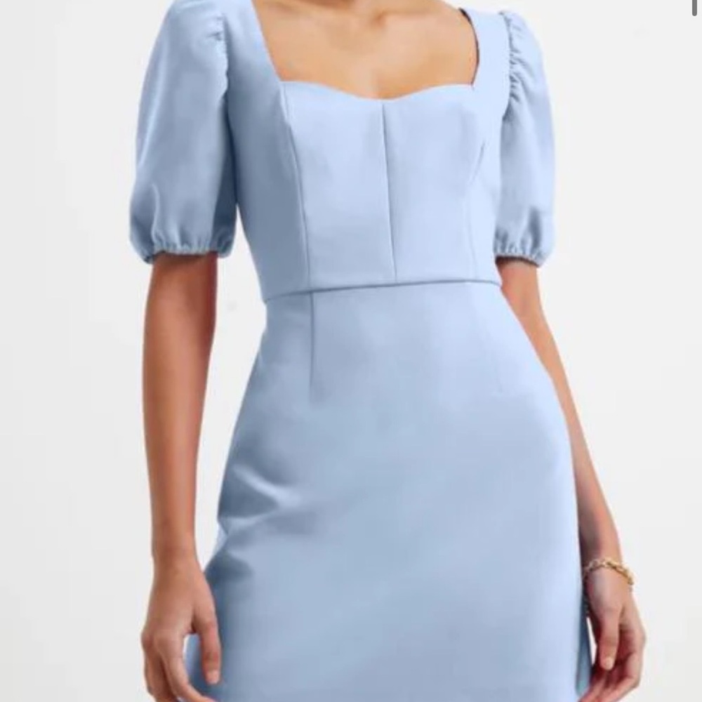 French connection blue puff sleeve dress